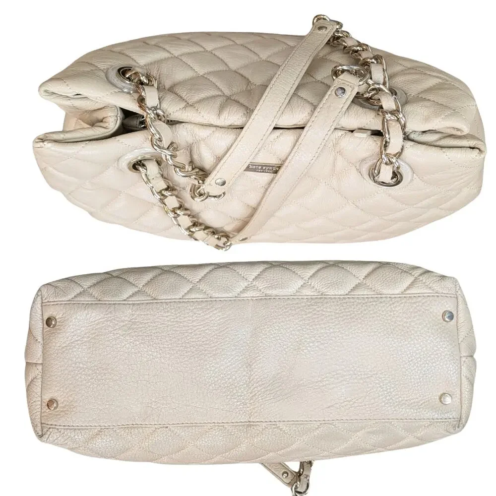 Kate Spade Gold Coast Maryanne Shoulder Bag Beige Quilted Leather Gold Chain